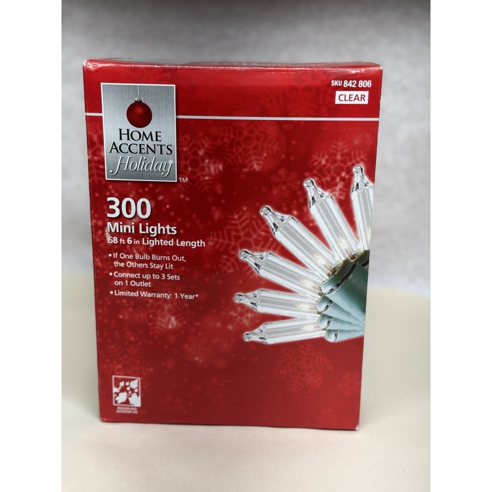 New! Home Accents Holiday 300L Clear Incandescent Mini Lights 68' 6" Length NIB